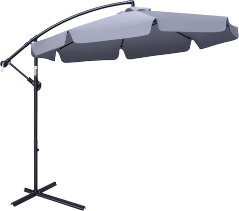2.7m Garden Banana Parasol Cantilever Umbrella with Crank Handle and Cross Base for Outdoor