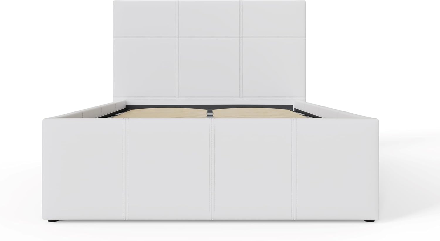 Single White Upholstered Fabric Ottoman Bed Frame