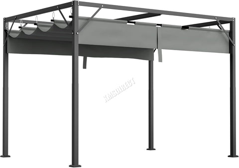 Pergola Gazebo 180g PE Polyester UV-Resistant Backyard Garden Sun Shade Roof Shelter Porch Awning Retractable Slide Canopy Outdoor Grape Trellis Patio 3X2M Grey
