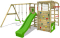 Wooden climbing frame ActionArena Air XXL with swing set &amp; apple green slide