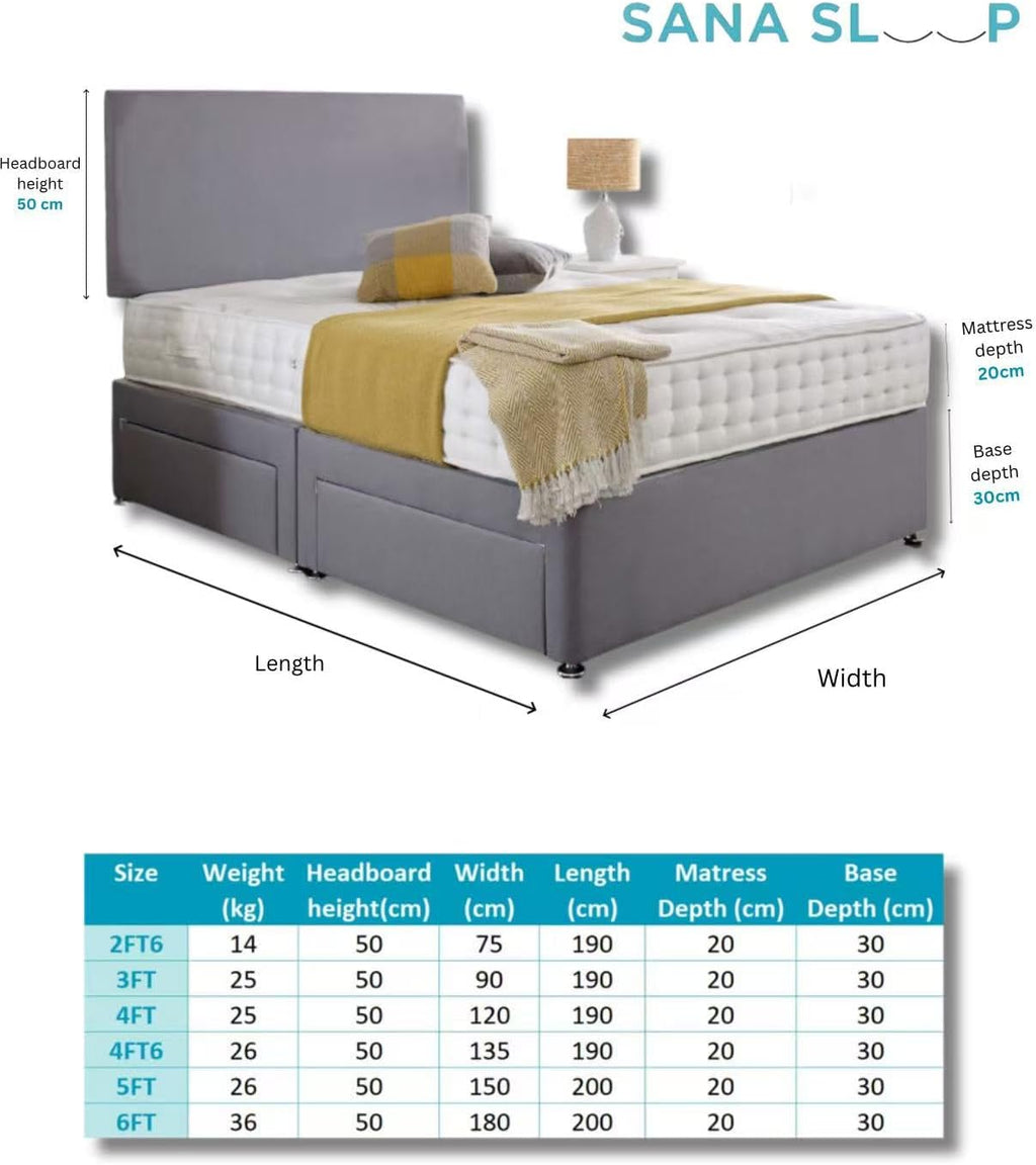 Premium Plain Fabric Divan Bed Set With Mattress