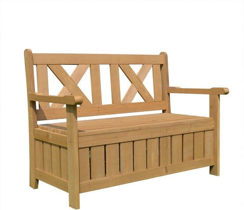 Wooden 2 Seater Outdoor Garden Bench with Built In Storage Seat