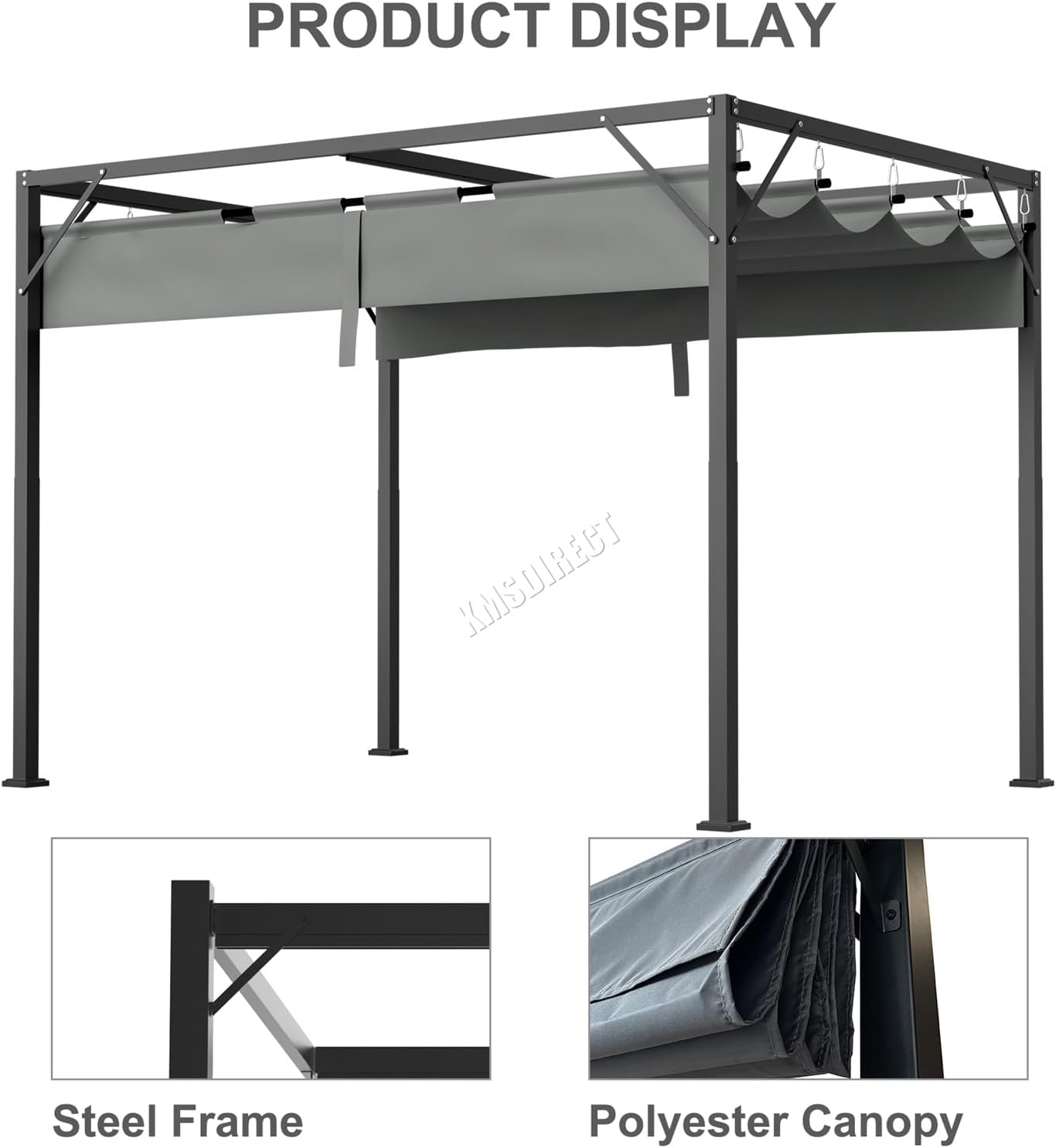 Pergola Gazebo 180g PE Polyester UV-Resistant Backyard Garden Sun Shade Roof Shelter Porch Awning Retractable Slide Canopy Outdoor Grape Trellis Patio 3X2M Grey