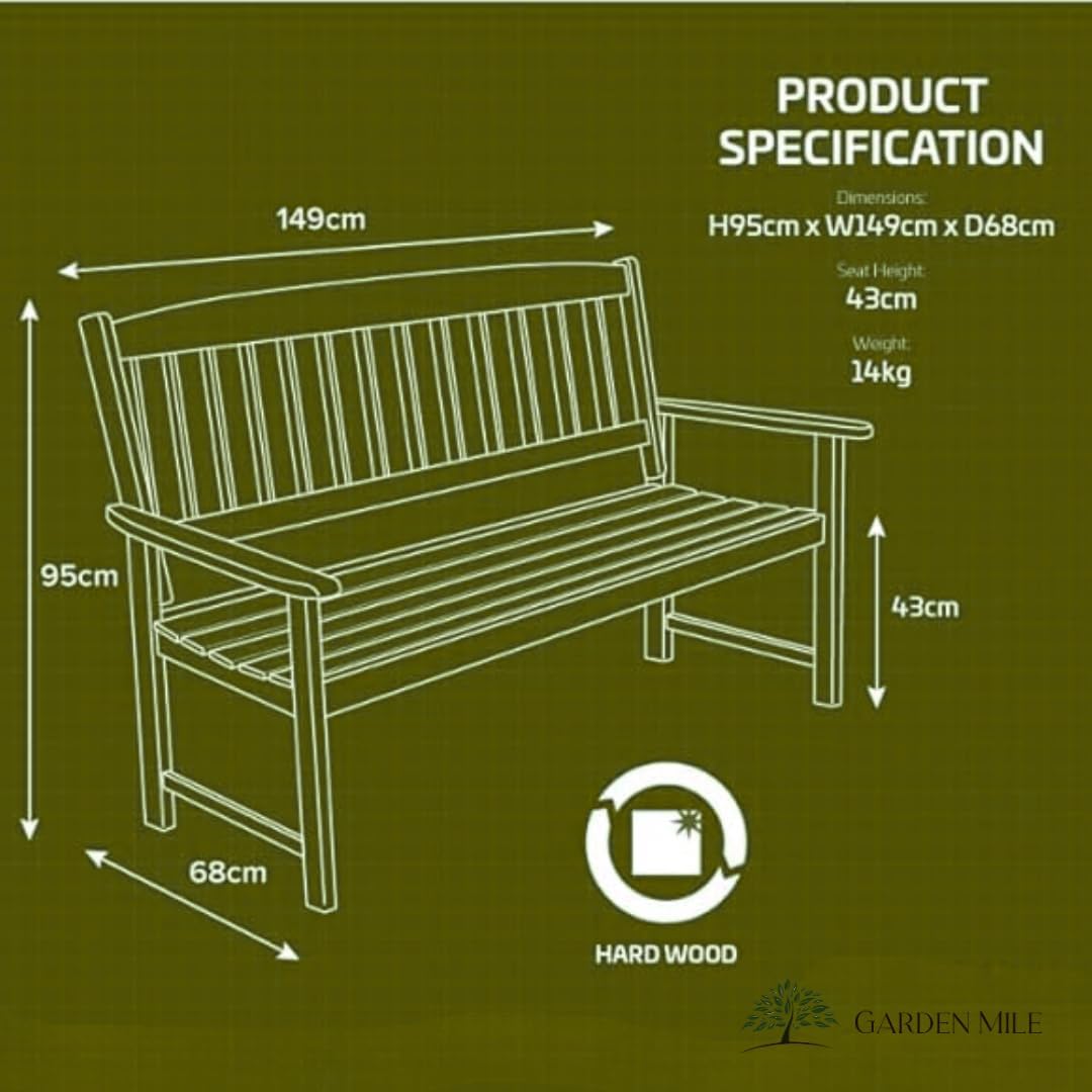 Garden Mile Traditional Wooden Garden Bench Weather Resistant 3-Seater Wooden Garden Furniture Solid Hardwood Construction Indoor &amp; Outdoor 3 seater garden furniture Easy Assemble