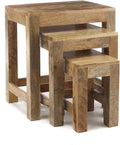 Wood Nest Of Three 3 Tables End Side Lamp Table (Light)