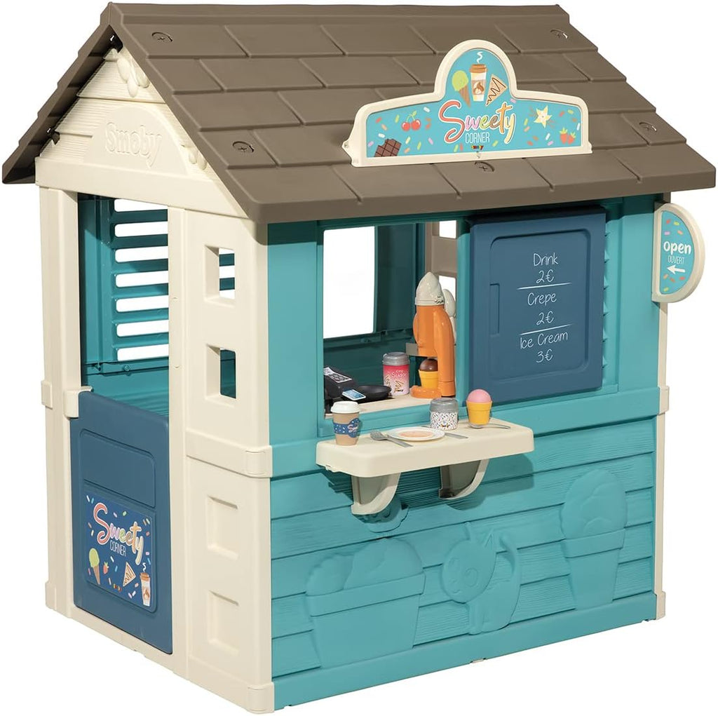 Corner House - Children's Garden Cabin - Snack Theme - Ice Cream Machine - 18 Accessories - Recycled Material - From 2 Years Old - Made in France