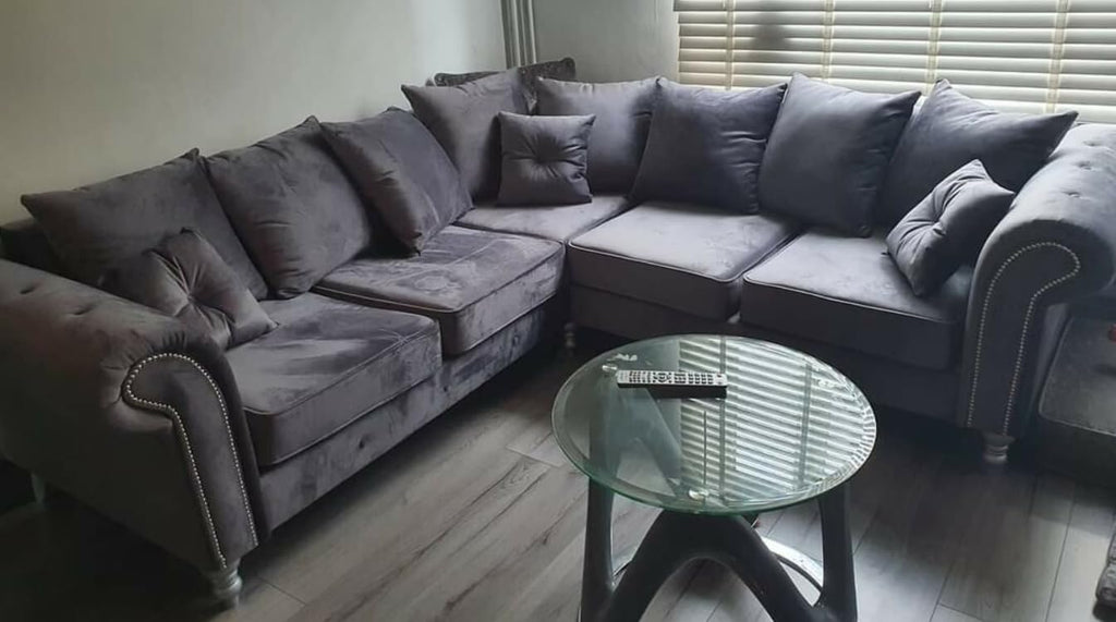 Grey Velvet Corner Sofa
