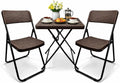 Patio Bistro Garden Furniture Set - 3 Piece Rattan Effect Folding Table and Chairs - Heavy Duty Capacity