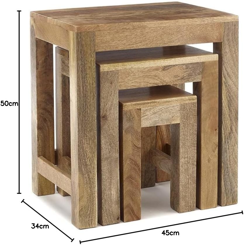 Wood Nest Of Three 3 Tables End Side Lamp Table (Light)