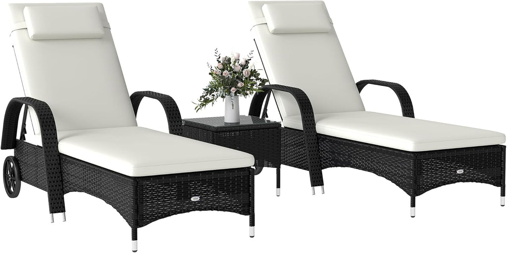 Rattan Sun Loungers Set of 2 with Side Table