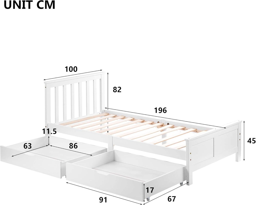 Designs Wooden Solid Pine Storage Bed With Drawers Bed Frame 3ft Single,90 x 190 cm