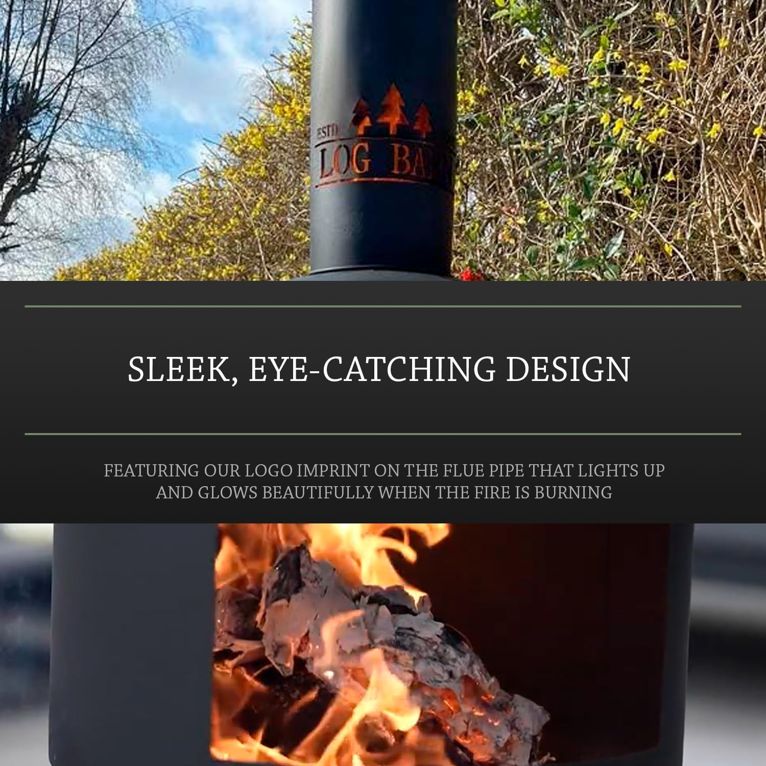 Chiminea for Garden (43 x 43 x 118 cm). Black Steel Log Burner Outdoor with Poker. Durable