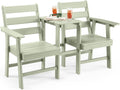 Seat for Garden - 2 Seater Sage Green Jack &amp; Jill Loveseat Patio Set - 2 Person HDPE Companion Set with Built-in Parasol Hole for Terrace
