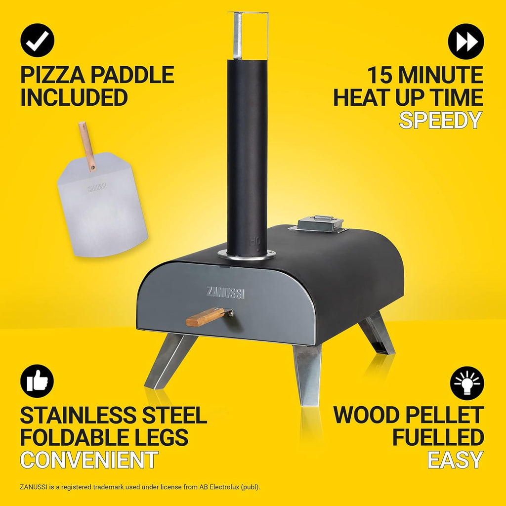 ZPO1BPC Outdoor 12 Inch Wood Pellet Portable Wood Fired Pizza Oven with Paddle and Cover in Black