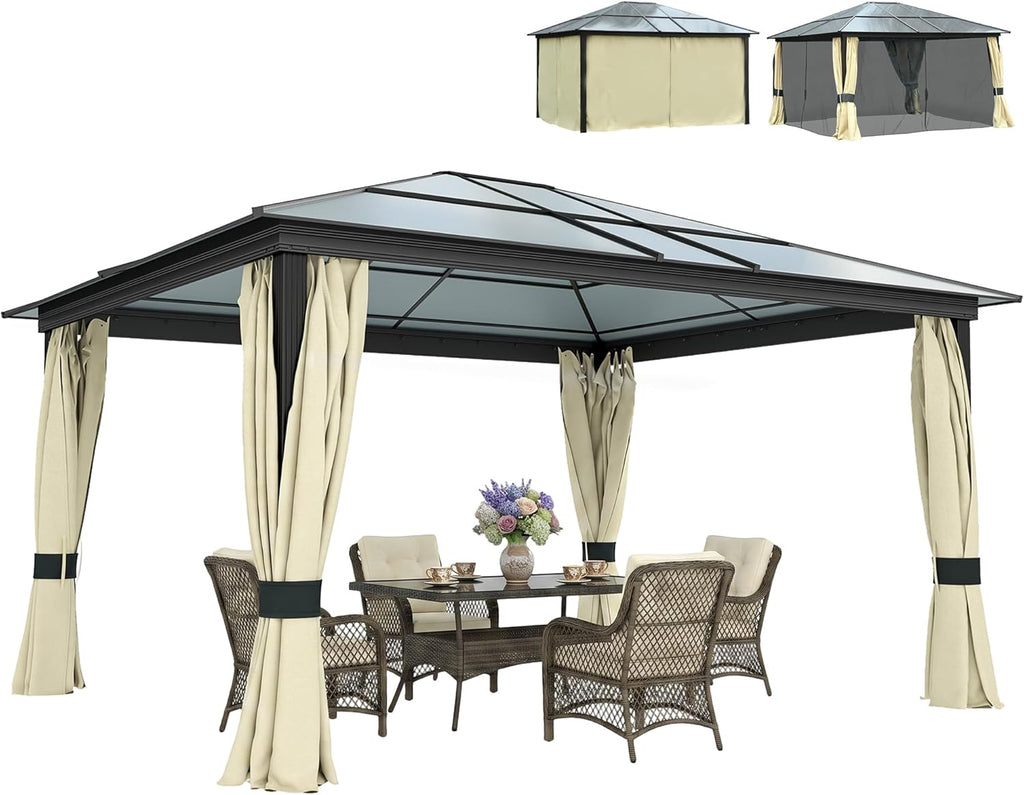 3.6 x 4m Hardtop Gazebo Canopy with Polycarbonate Roof and Aluminium Frame
