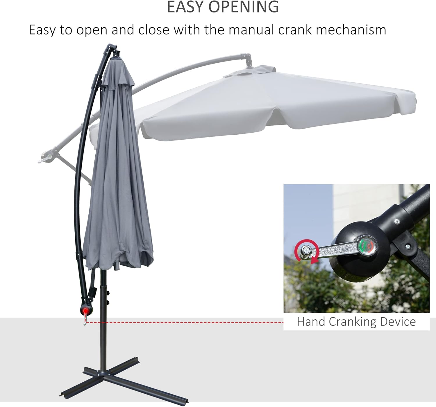 2.7m Garden Banana Parasol Cantilever Umbrella with Crank Handle and Cross Base for Outdoor