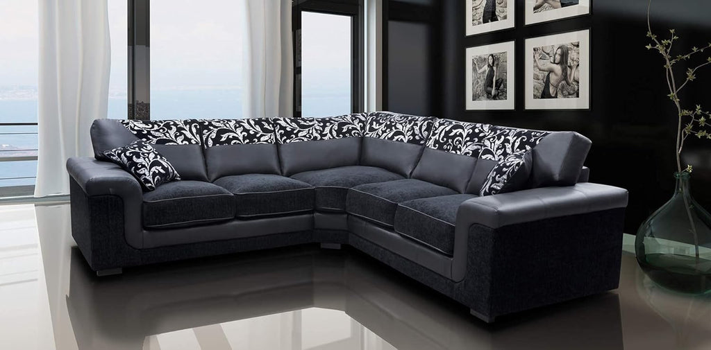 Harmony Corner Sofa Black Faux Leather Fabric Settee
