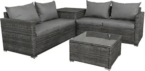 Rattan Garden Furniture Corner Sofa Set with Storage Box