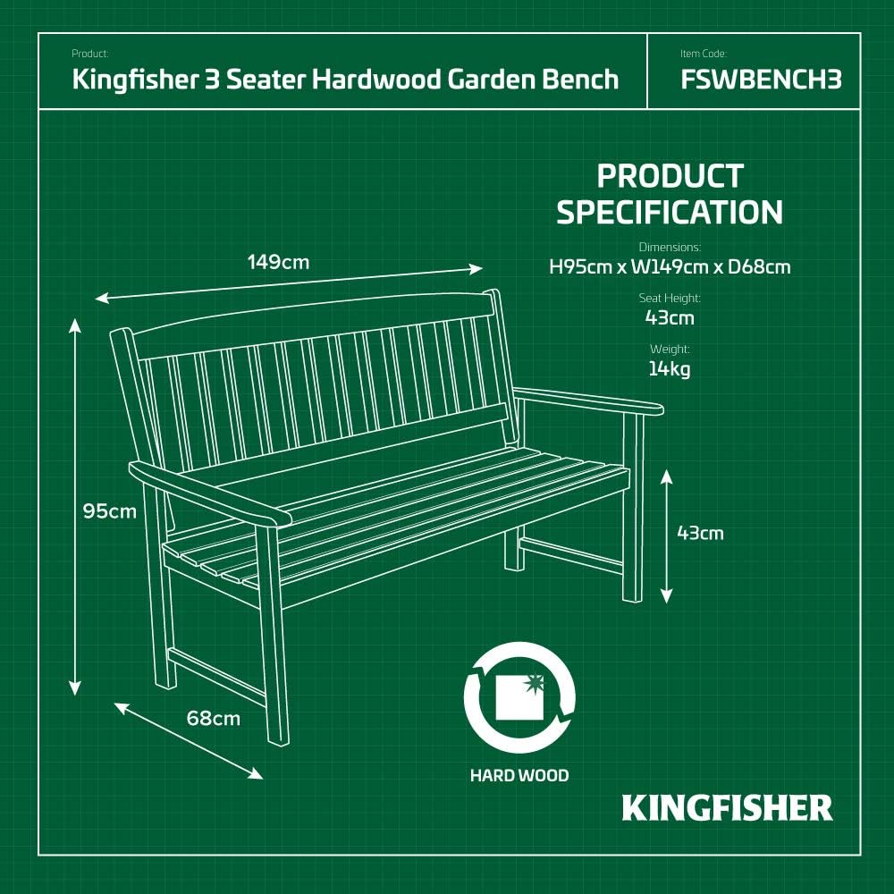 3 Seater Hardwood Garden Patio Bench
