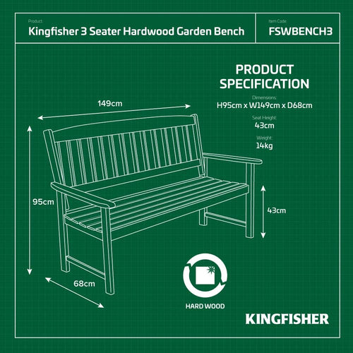 3 Seater Hardwood Garden Patio Bench