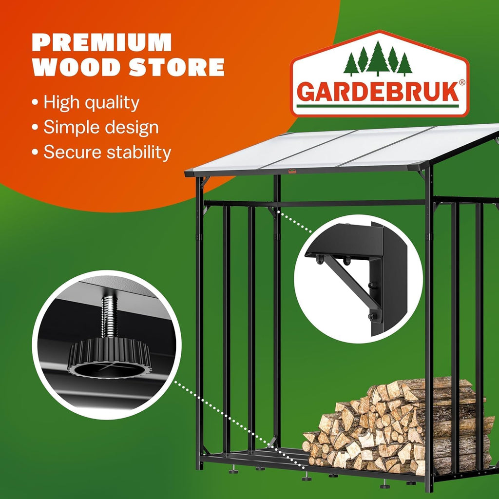 XXL Outdoor Steel Firewood Rack with Polycarbonate Roof &amp; Cover