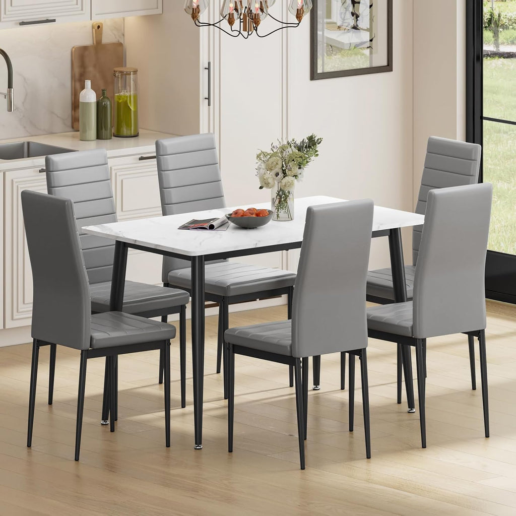 White Dining Table and Chairs Set 6