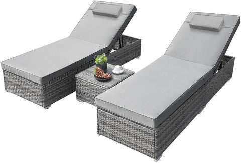 3 PCS Rattan Sun Lounger