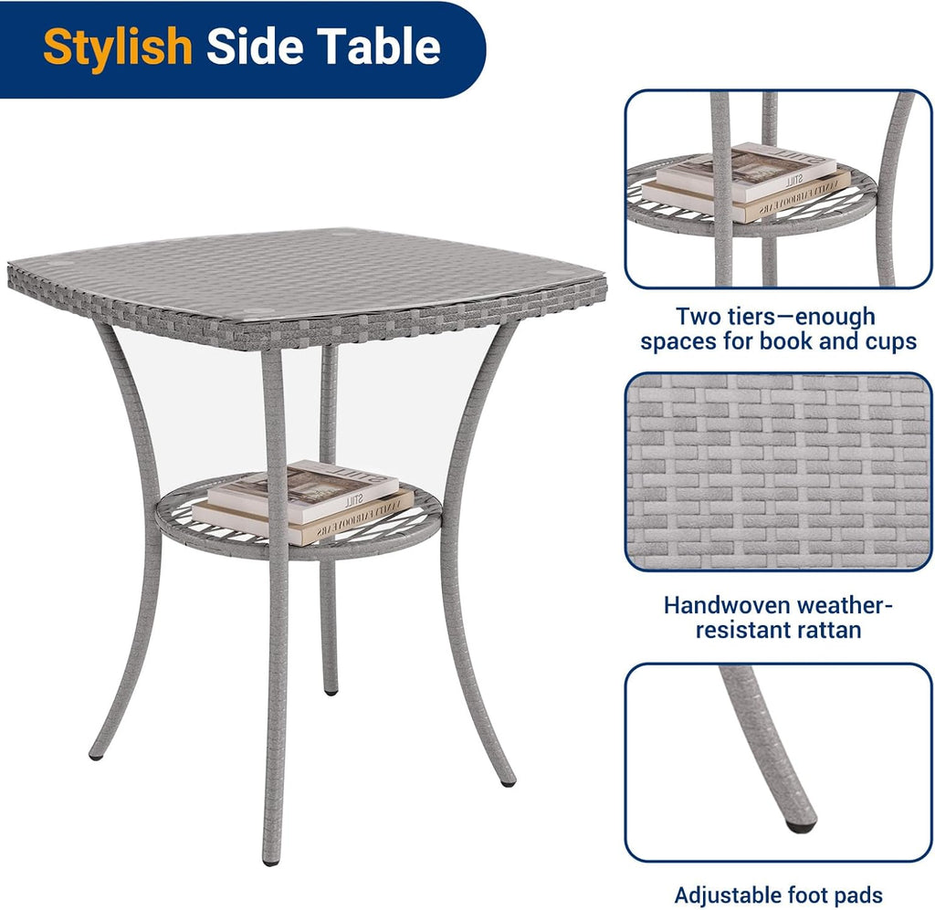 Garden Furniture Set 3 PCS Rattan Patio Conservatory Outdoor Bistro Set Patio Weave Companion Chair Table Set Grey