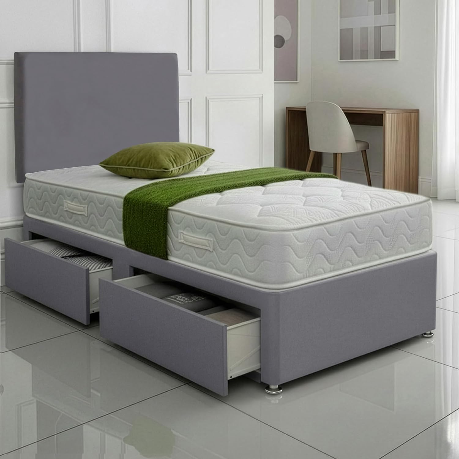 Premium Plain Fabric Divan Bed Set With Mattress