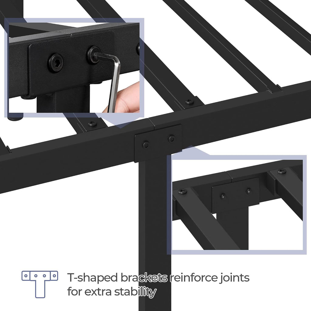 5ft King Bed Frames Metal Slatted Bed Platform with Curved Design Headboard and Footboard