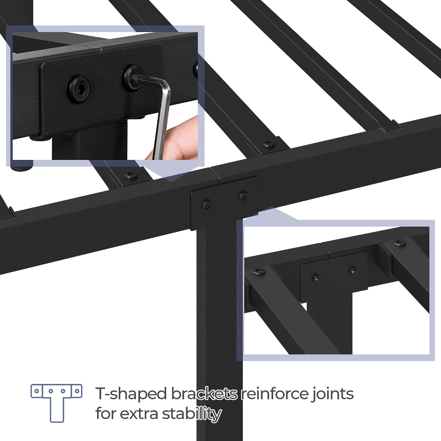 5ft King Bed Frames Metal Slatted Bed Platform with Curved Design Headboard and Footboard