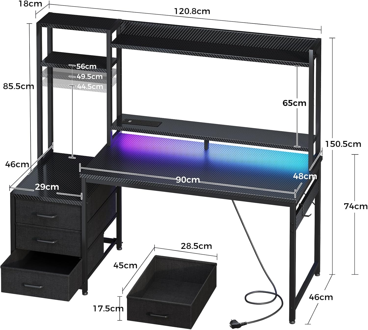 Gaming Desk with Drawers &amp; Display Shelves