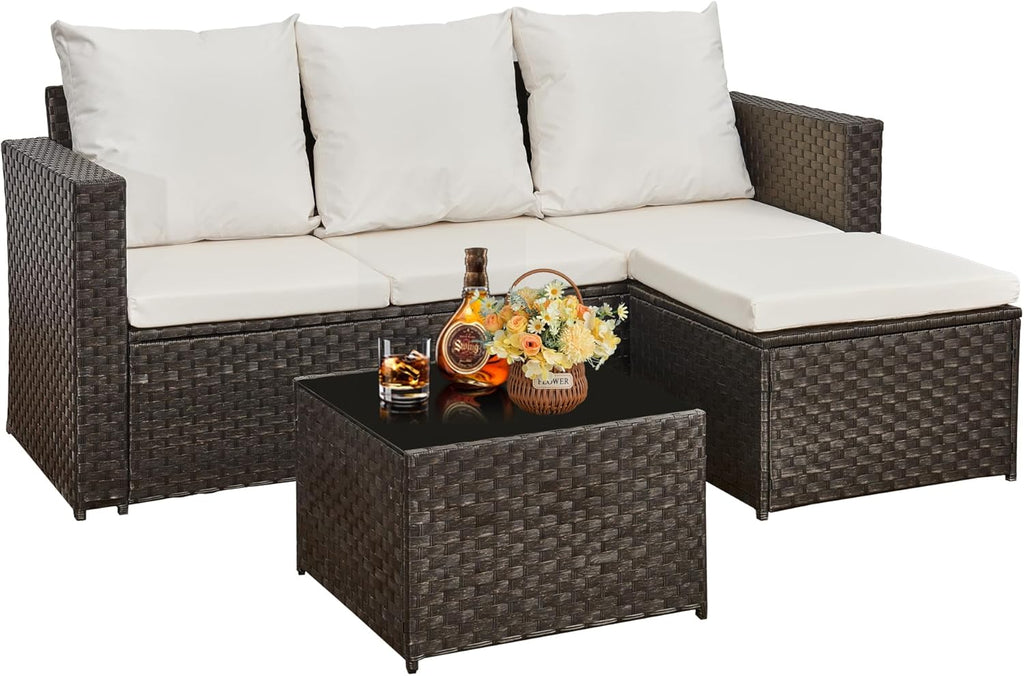 3-Piece Rattan Garden Furniture Set