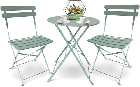 Patio Bistro Set 3 Piece with Foldable Table and Chairs - Powder Coated Steel Frame
