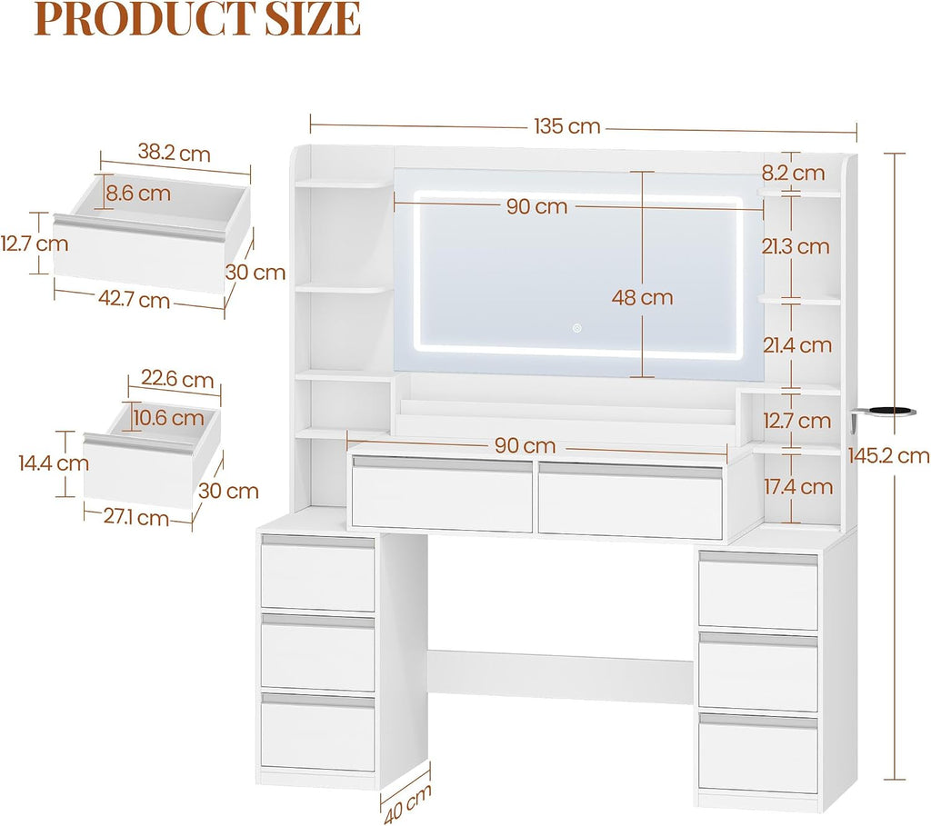 135 cm Dressing Table with Mirror