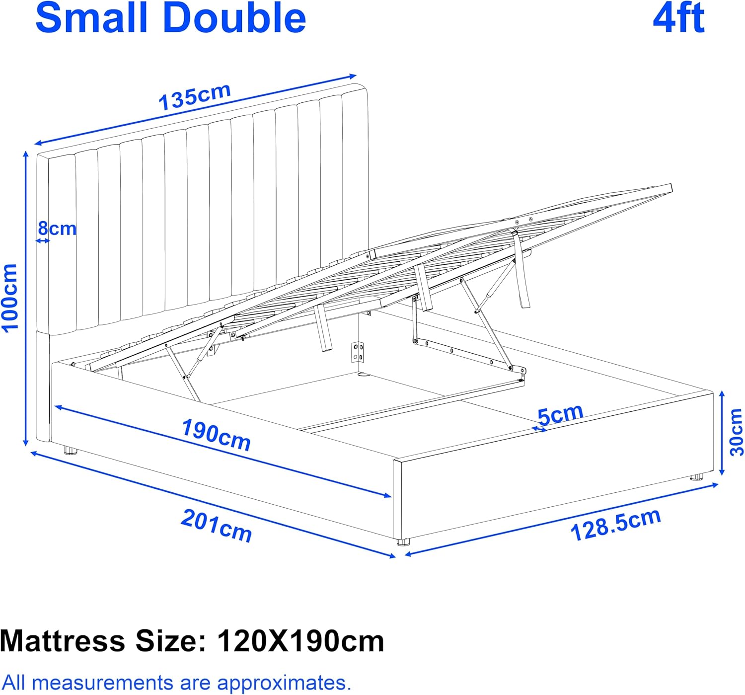 Ottoman Bed Frame Gas Lift Up Storage Bed