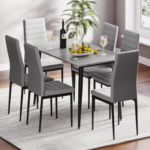 Grey Dining Table and Chairs Set 6