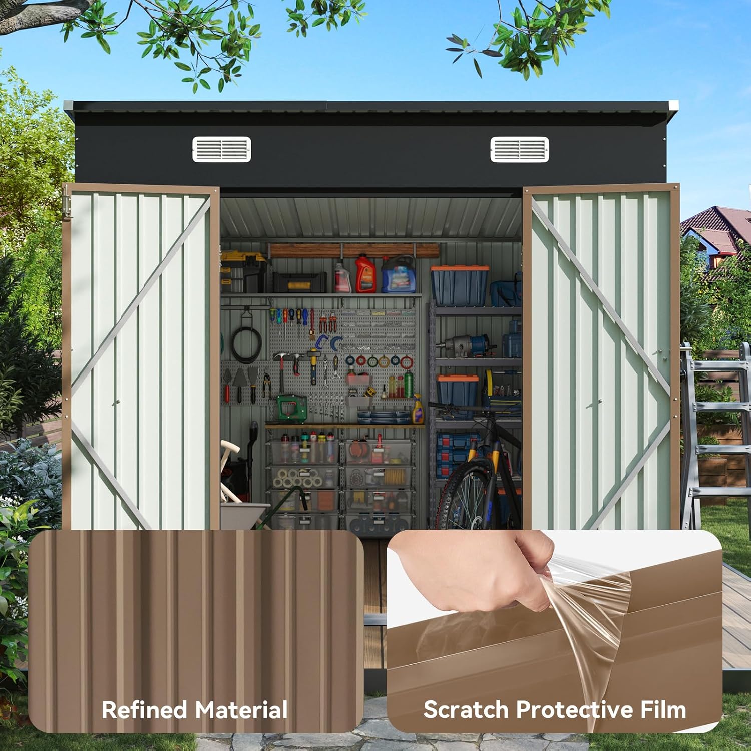 8x6 ft Metal Garden Shed with Sloping Roof