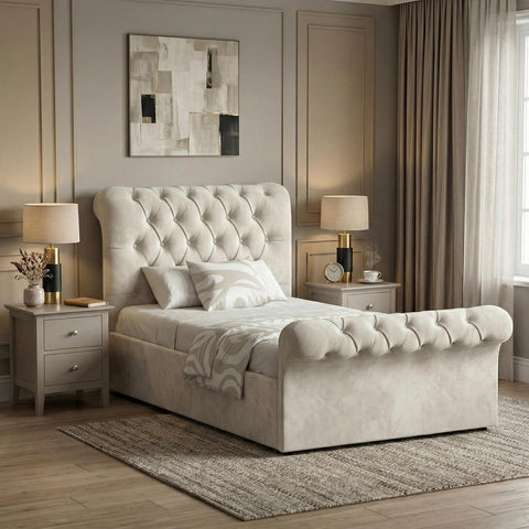 Single Ottoman Bed Frame - 3ft Upholstered Velvet Storage Bed with Gas Lift Side Opening