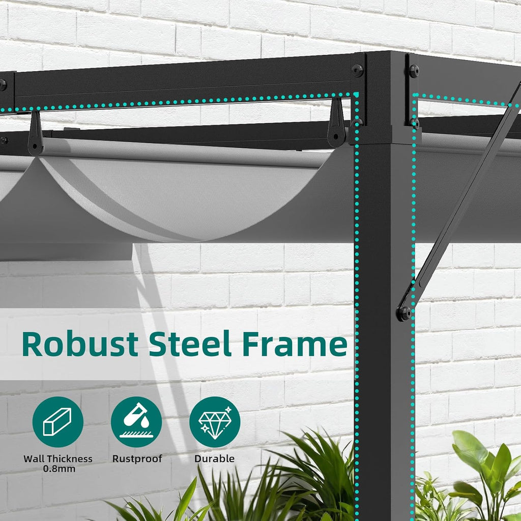 Gazebo, Metal Pergola With Retractable Roof,Outdoor Parasol Features Water