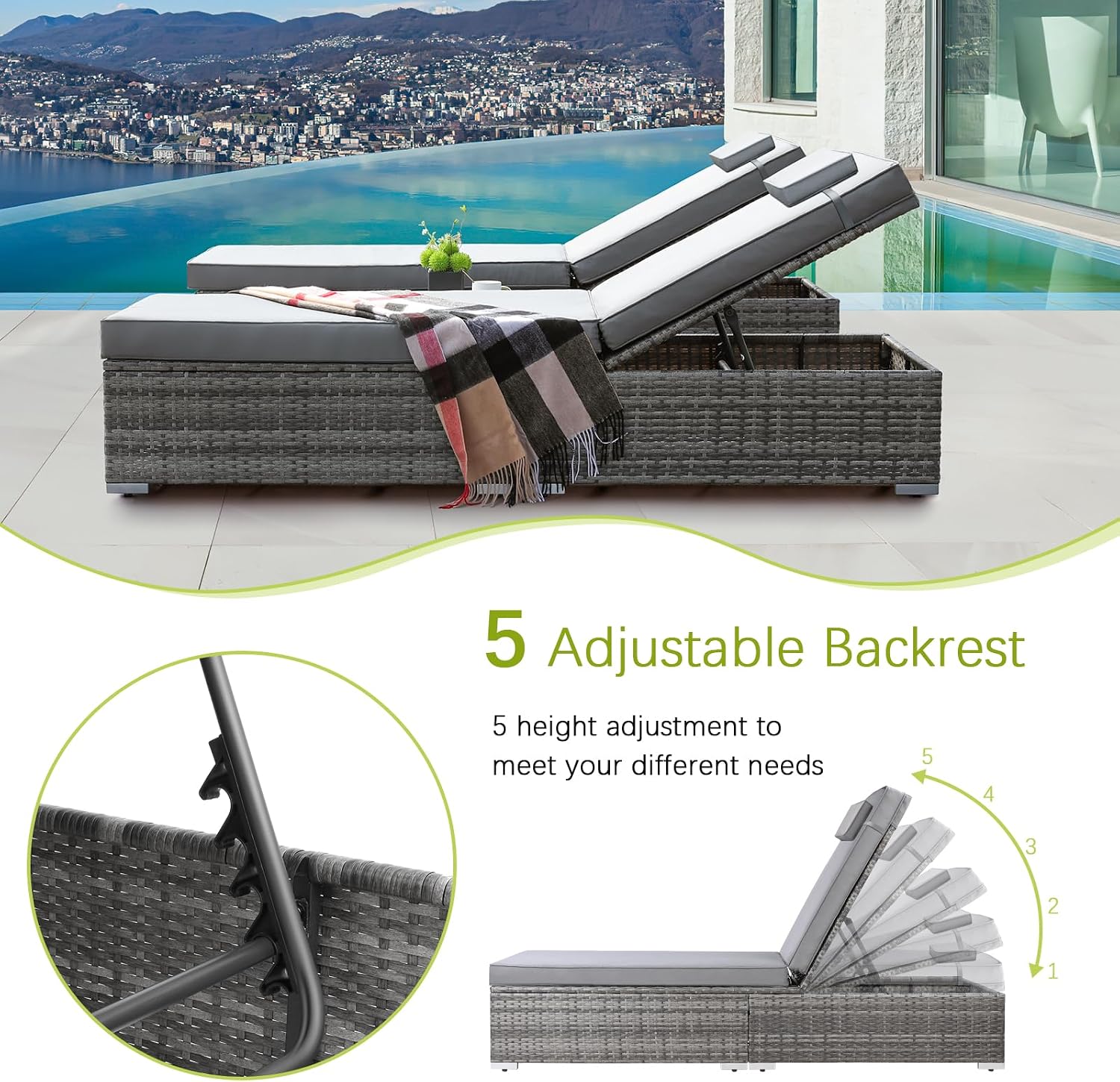 3 PCS Rattan Sun Lounger
