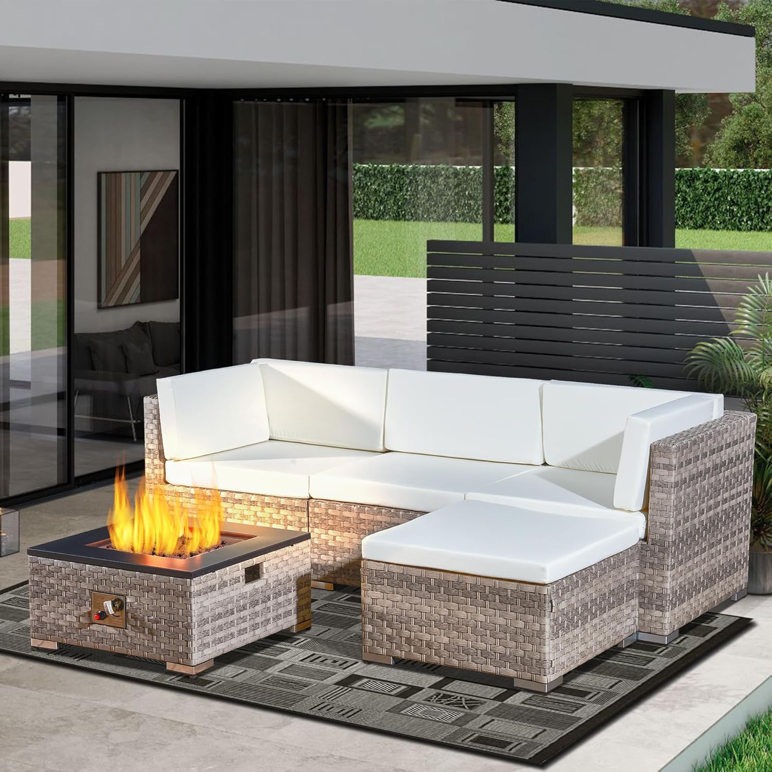 Outdoor Rattan Gas Fire Pit Table
