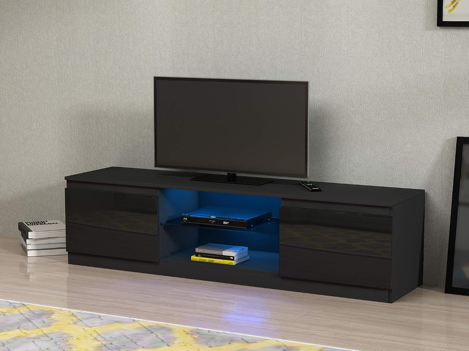 Modern TV Unit Cabinet Stand LED Cupboard 160CM Matt Body and High Gloss Front (White) (White)