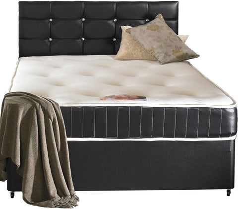 Leather Double Divan Bed Including Luxurious Memory Foam Mattress And Dimonte Headboard (4'6x6'3 Double)
