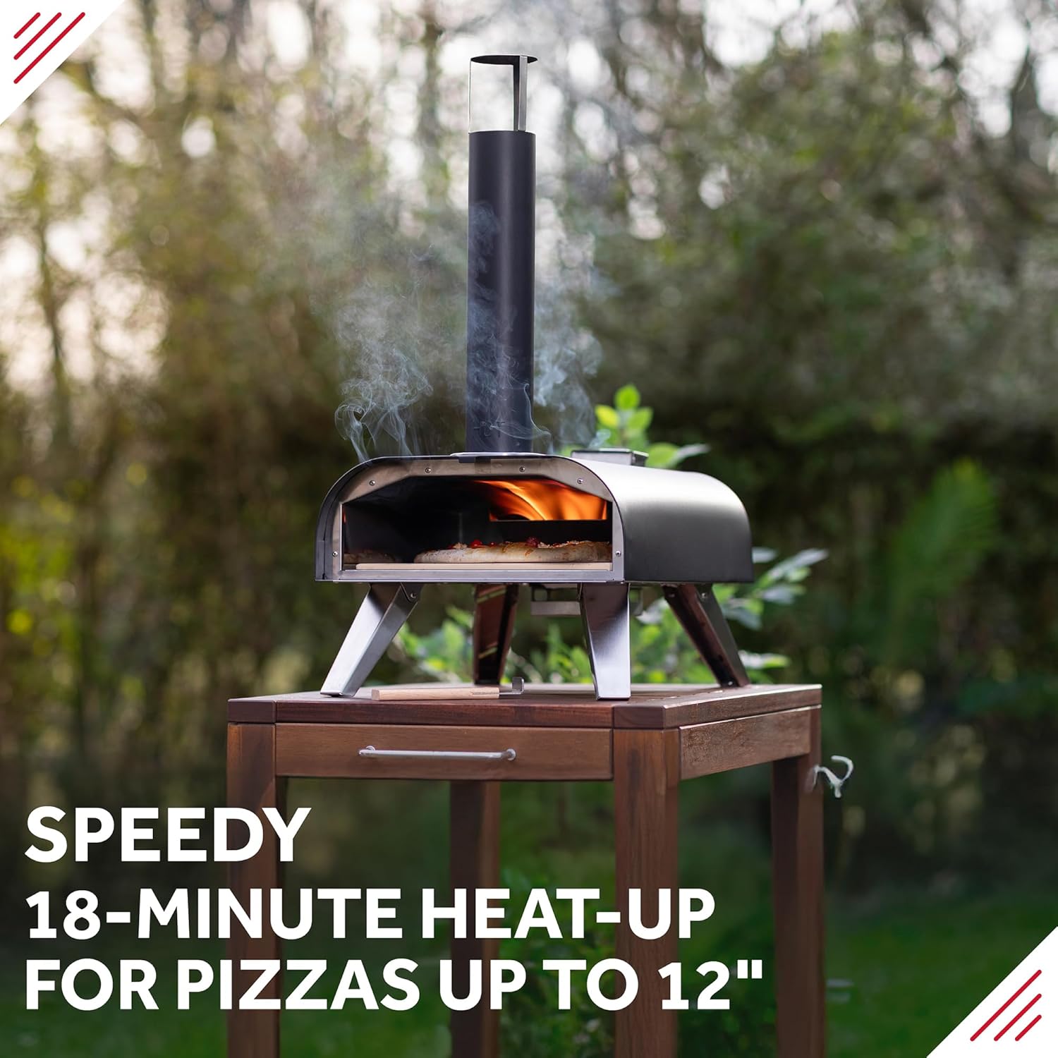 Outdoor 12 Inch Wood Pellet Portable Wood Fired Pizza Oven Black with Paddle and Carry Bag