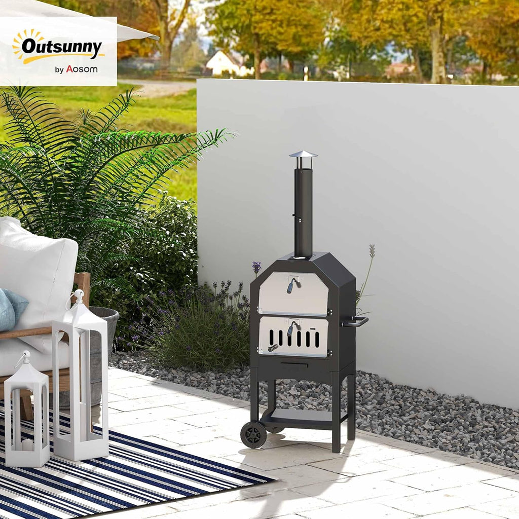 Outdoor Garden Pizza Oven Charcoal BBQ Grill 3-Tier Freestanding w/Chimney