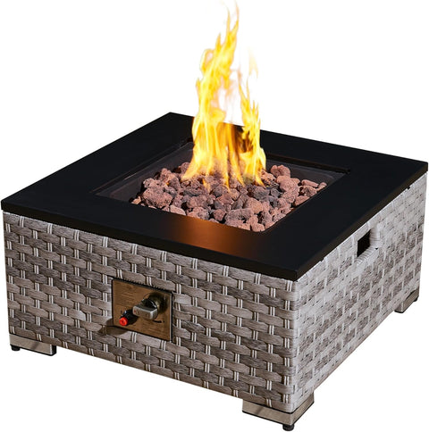 Outdoor Rattan Gas Fire Pit Table