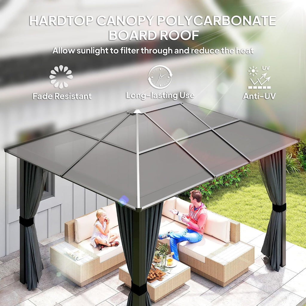 3 x 3.6m Hardtop Gazebo with UV Resistant Polycarbonate Roof &amp; Aluminium Frame