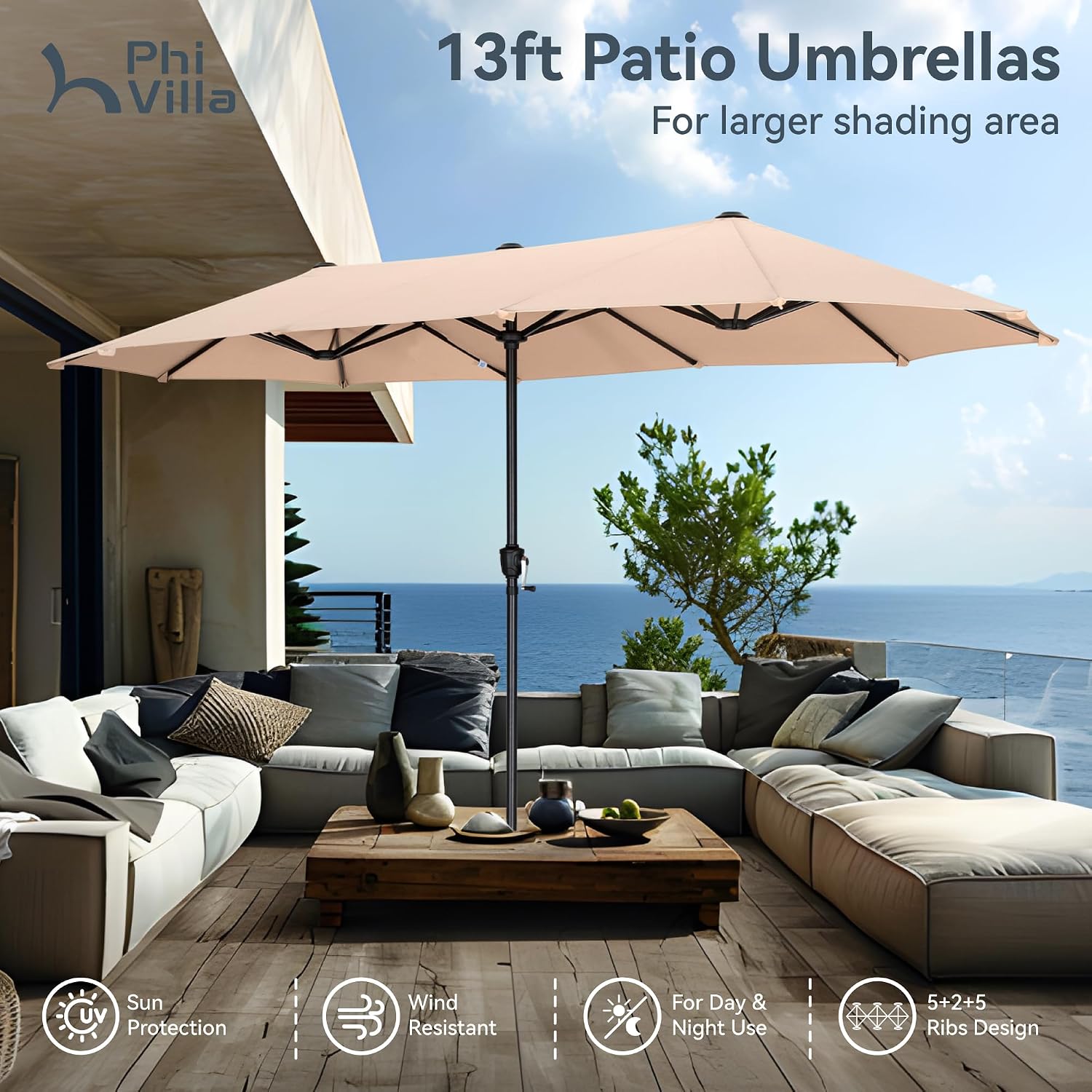 2×3.8m Garden Parasol Umbrella for Sun Protection Patio Outdoor Umbrella Waterproof with Crank