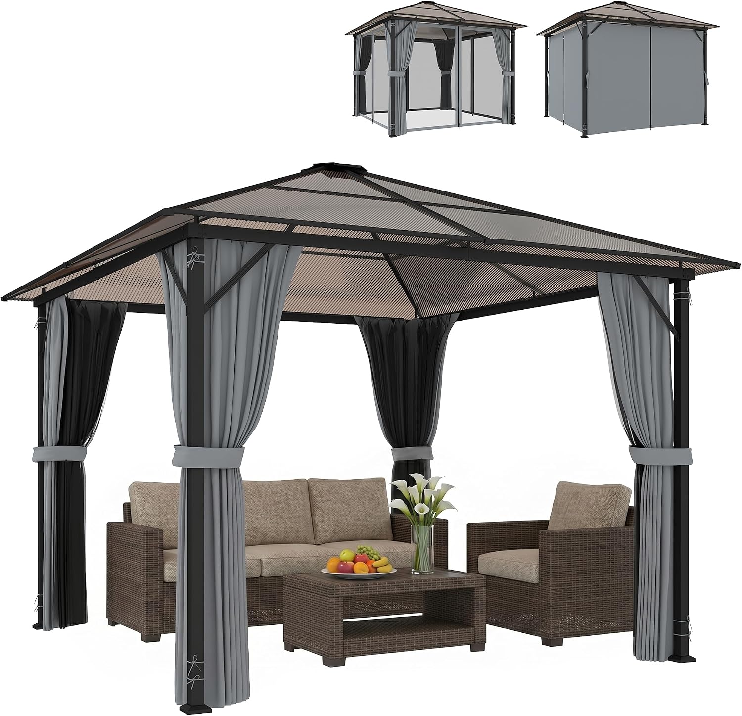 3 x 3(m) Hardtop Gazebo Canopy with Polycarbonate Roof